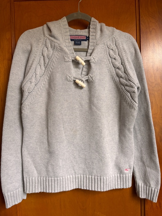 Vineyard Vines Sweaters - Vineyard Vines Women's M Light Gray Cable Knit Toggle Pullover Hoodie Cashmere